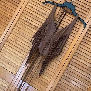 Vintage leather fringe halter top